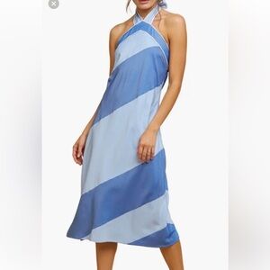 Chic Blue Diagonal Striped Dress